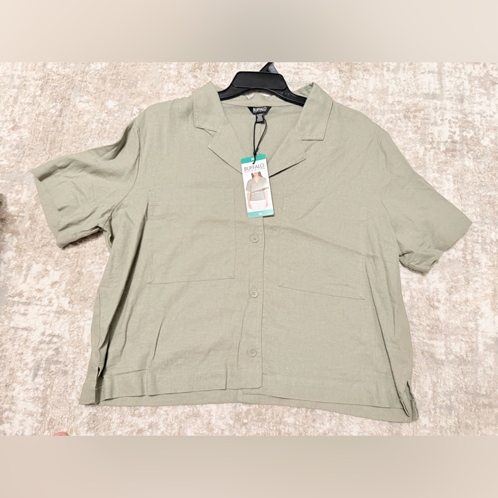 Buffalo David Bitton Linen Blend Sage Button Down Shirt size XL-NWT